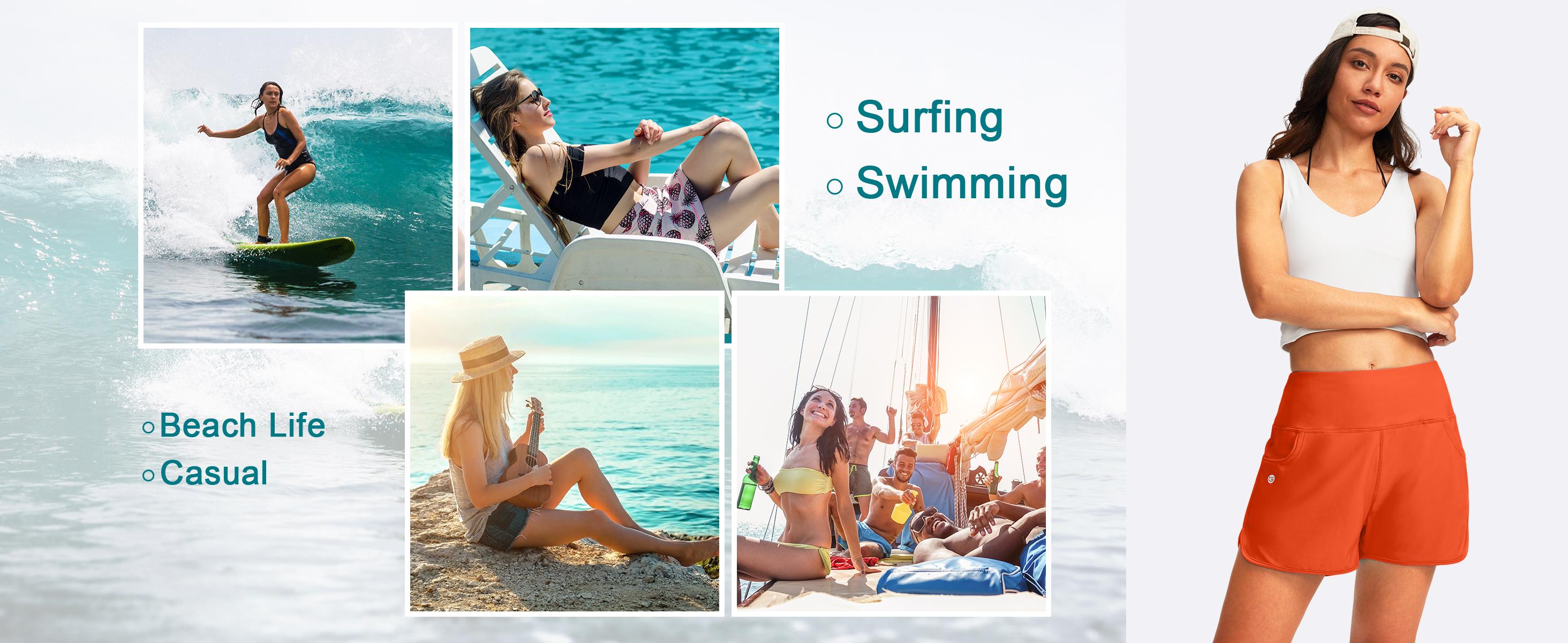 G Gradual Women's 3" High Waisted Swimmingtrunks with Pockets Quick Dry Swimtrunks with Liner Swimsuit Bottoms for Women Swim Board Shorts Swimmingshorts Swimset