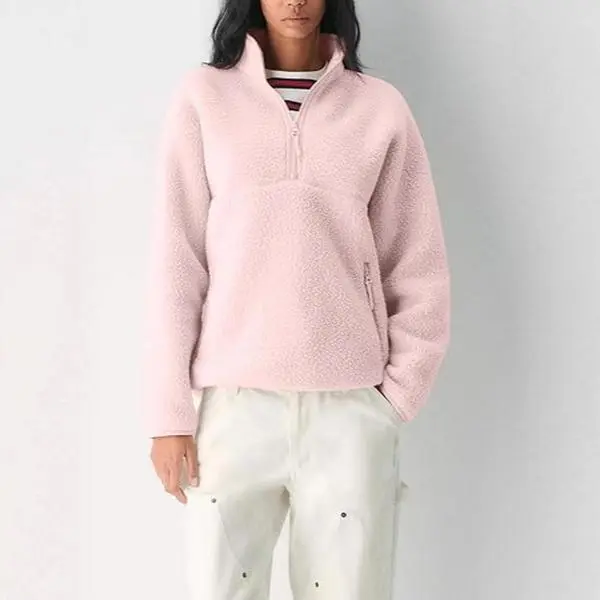Womens Half-Zip Fleece Short Jacket Warm Fleece Top Outdoor Casual Jacket, Tops, Long Sleeve, Light, Coats, Lady, Breathable, Loose