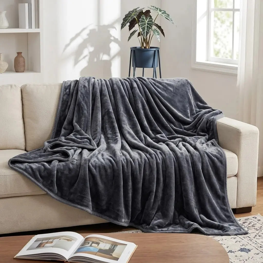 【Back to School】Queen Size Modern Plush Fleece Blanket, Dark Grey (90x90 in) - Soft, Lightweight, Breathable Texture, Anti-Static, Machine Washable for Bed, Couch