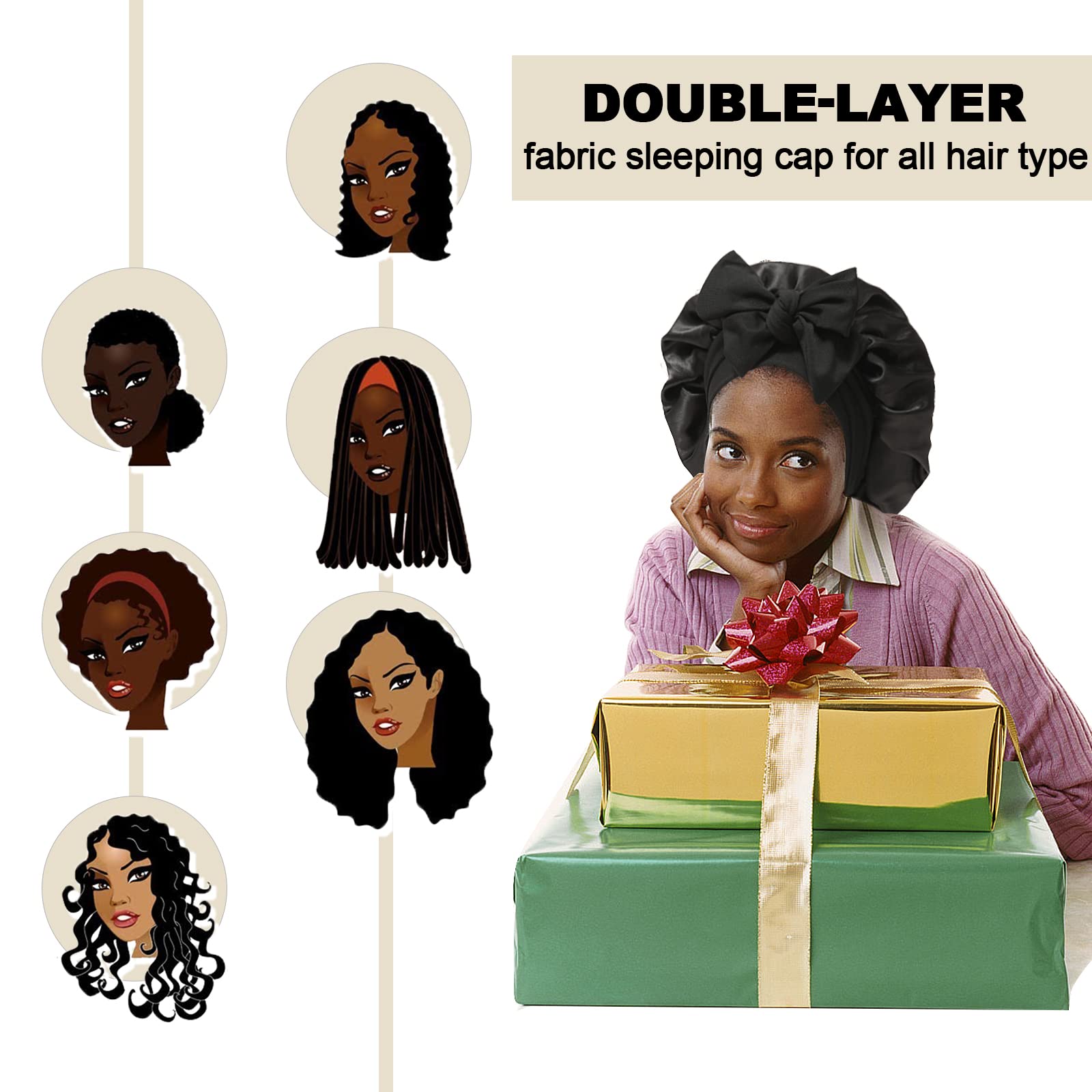 AWAYTR Fashion Satin Bonnet for Women Silk-Like Hair Bonnet with Wide Elastic Band Double Layer Night Cap for Curly Hair Wrap Haircare