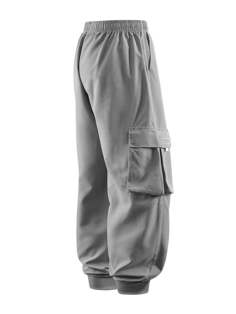 CCCMAI Men's Casual Solid Color Sports Pants, Casual Work Pants with Multiple Flap Pockets, Drawstring Waistband, Lightweight, Soft, Polyester, Outdoor Work Pants, Running Pants with Pockets, 100% Polyester Fiber, Non-Stretch Menswear