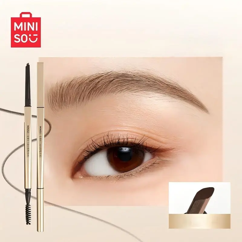 Miniso Dual-Ended Eyebrow Pencil with Chisel Tip & 3 Refills, Long-Lasting Smooth Cosmetic for Precise, Natural Brows, All Skin Types - Brown