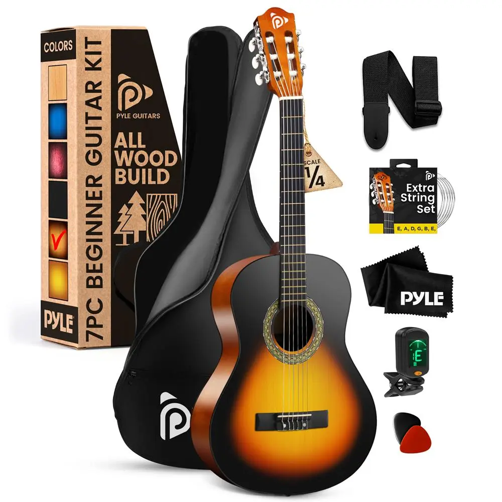 Acoustic Guitar Kit | Handmade Wooden Guitar with 30" Sunburst, Nylon Strings,Detachable Shoulder Strap, Digital Toner, Picks & Travel Bag for Kids & Beginners-Friendly - Ideal Gift for Musicians & Music Lovers