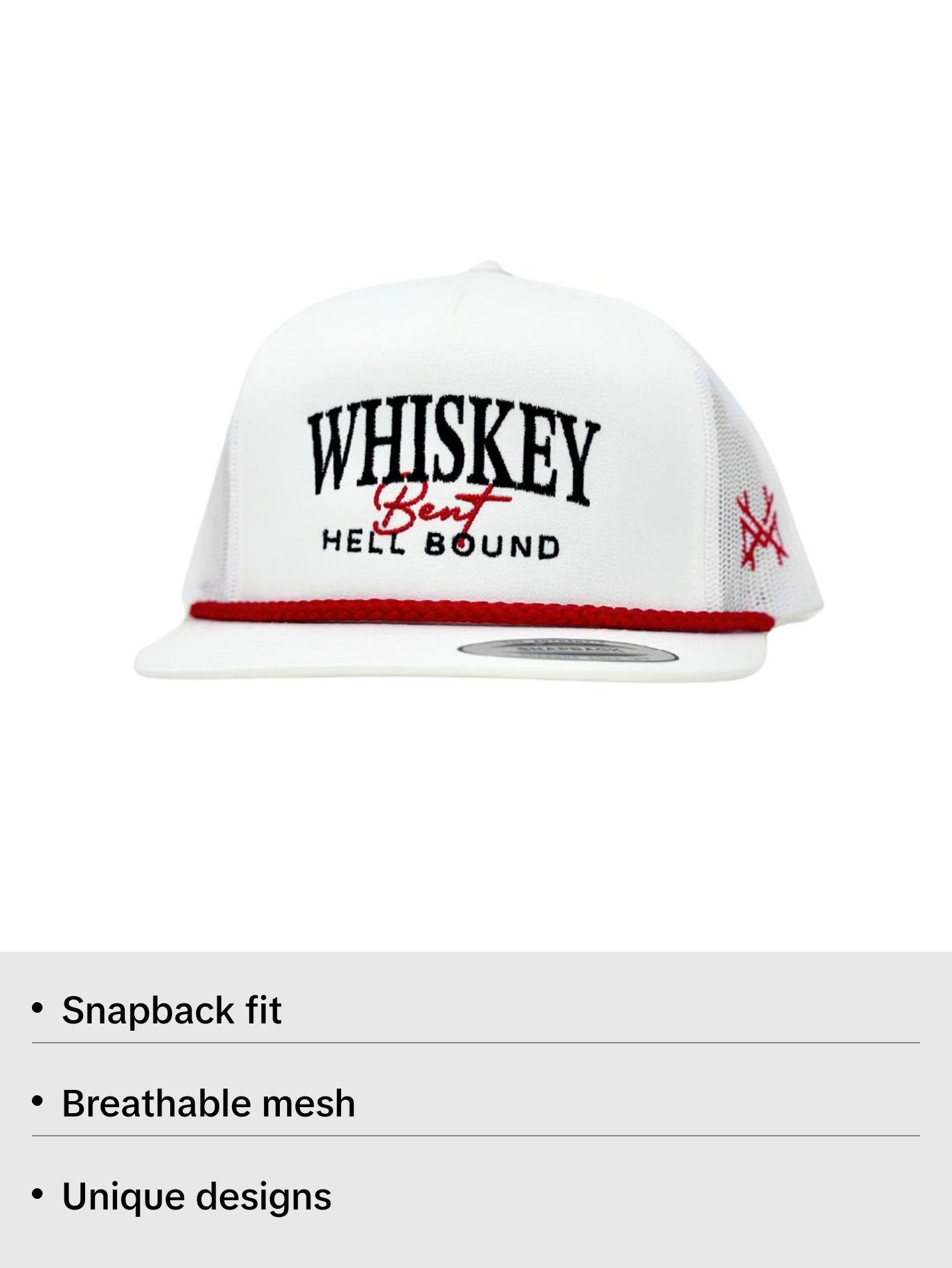 Whiskey Bent Hell Bound Embroidered Trucker Hat Snapback Adjustable (Up To Size 8 Head)