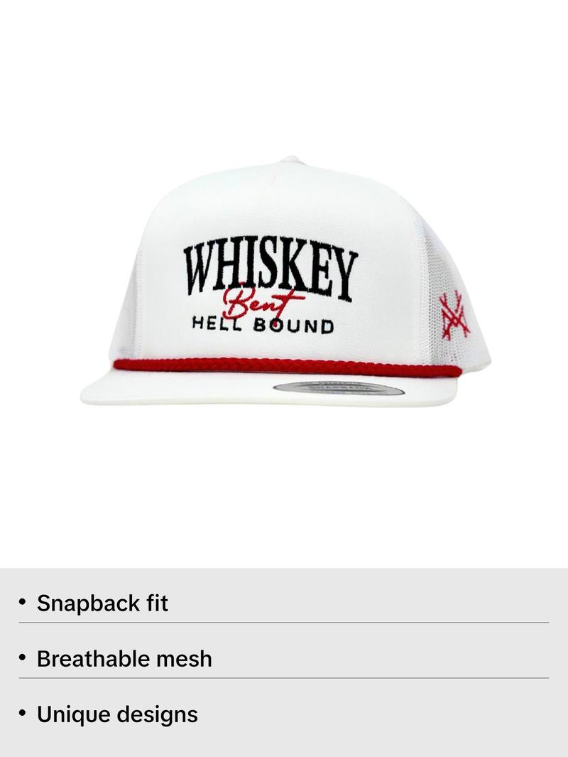 Whiskey Bent Hell Bound Embroidered Trucker Hat Snapback Adjustable (Up To Size 8 Head)