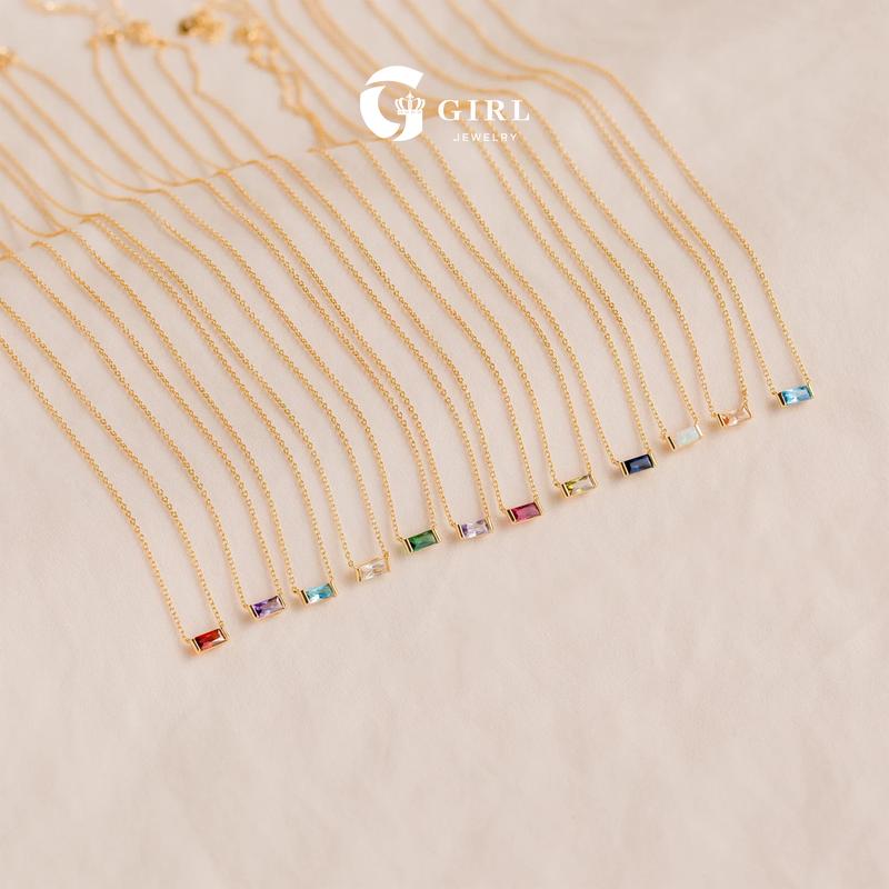 GGIRL Birthstone Necklace Minimalist - Dainty Baguette Charm 18K Gold Plated Necklace Gemstone Jewelry - Fashion Jewelry Gift for Holiday Haul Christmas Birthdays Anniversaries Personalized Gift for Her
