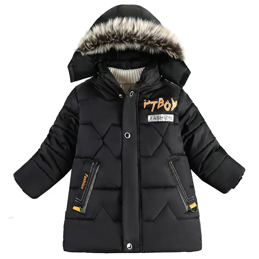 Boys' Winter Polyester Padded Coat - Zip-Up Hooded, Mid-Length, Long Sleeve, Graphic Alphabets Design, Cozy Warm Outerwear for Children's Autumn Outdoor Activities, Winter Coats, Regular Fit, Casual Hooded, Zip-Up Front, Graphic Letters, Woven Fabric, Fro