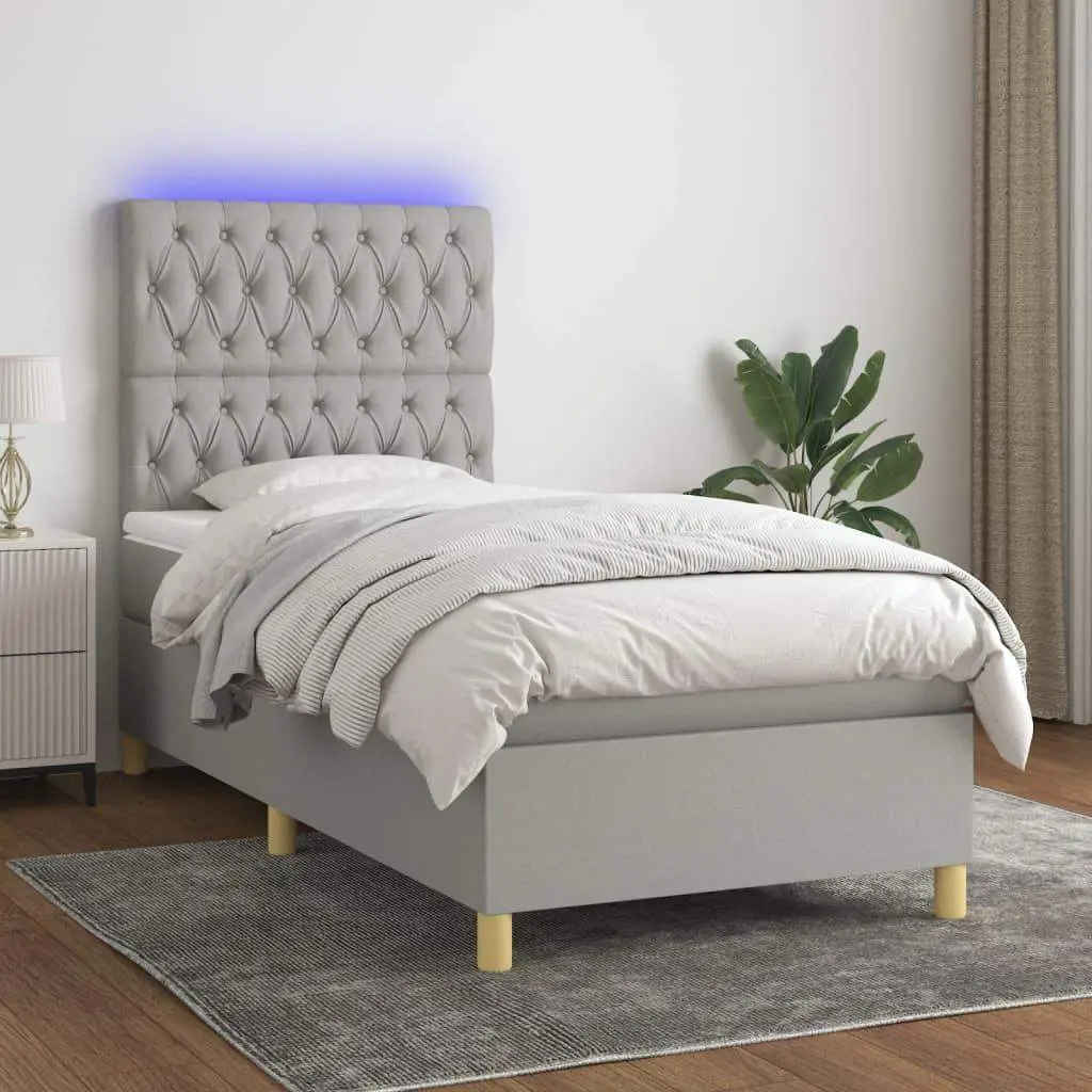 Box Spring Bed with Mattress&LED Light Gray Twin XL Fabric