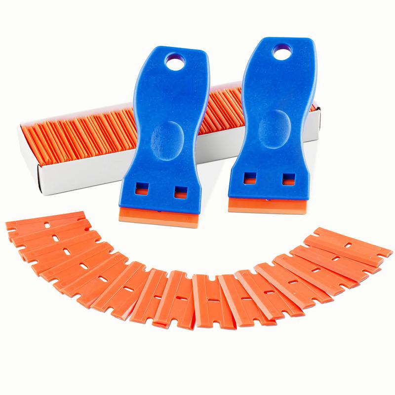 [Free!!ship] BMTWE Plastic Razor Blade Scraper Set 2 PCS Razor Blade 100 Replacement Blades Household Manual Cleaning Tools for Paper Kitchen Glass Ceramics