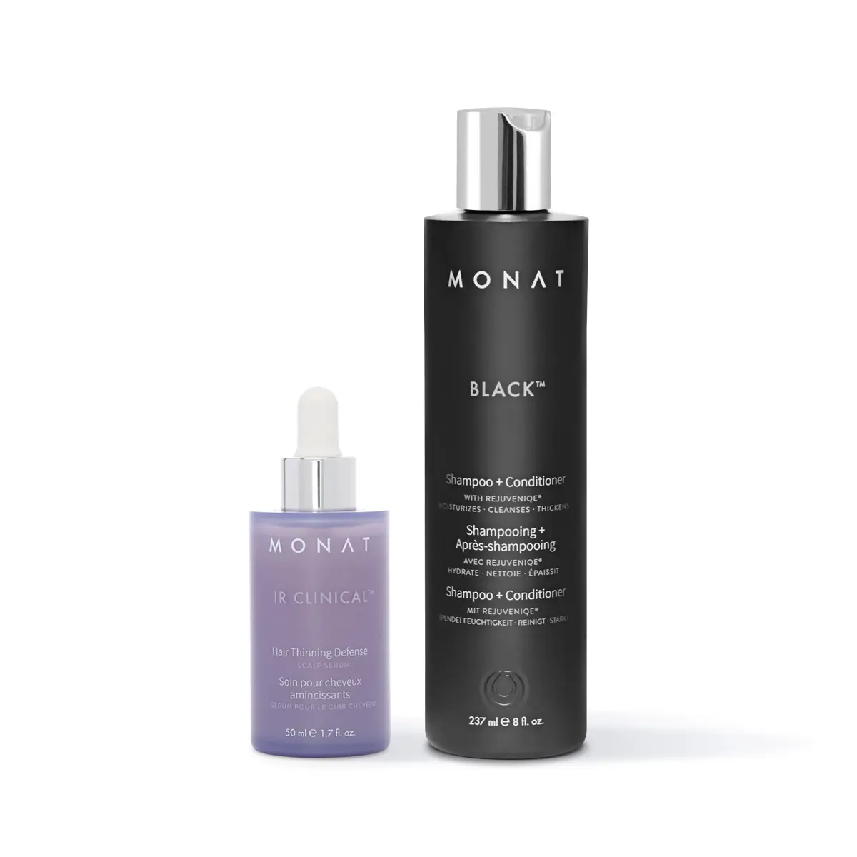 MONAT Hair Thinning Defense Duo – IR Clinical Scalp Serum & Black 2-in-1 Shampoo + Conditioner