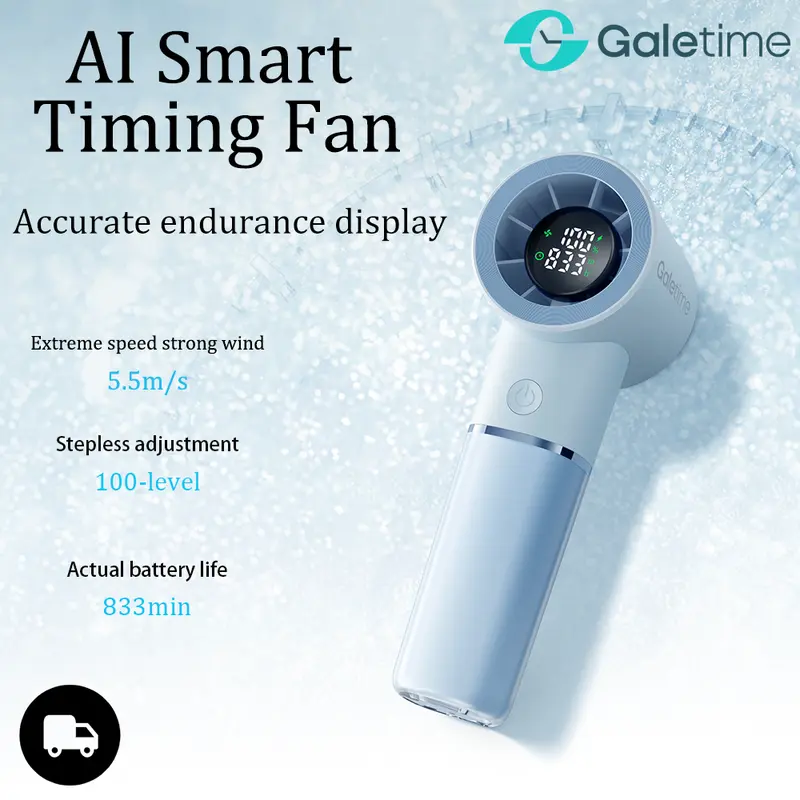 Galetime GT05 Handheld Fan with Time Display & 5000mAh/3500mAh Battery - USB-C Rechargeable Portable Mini Fan, Dual Power Options, Long-Lasting Cooling for Travel, Office, Outdoor Use