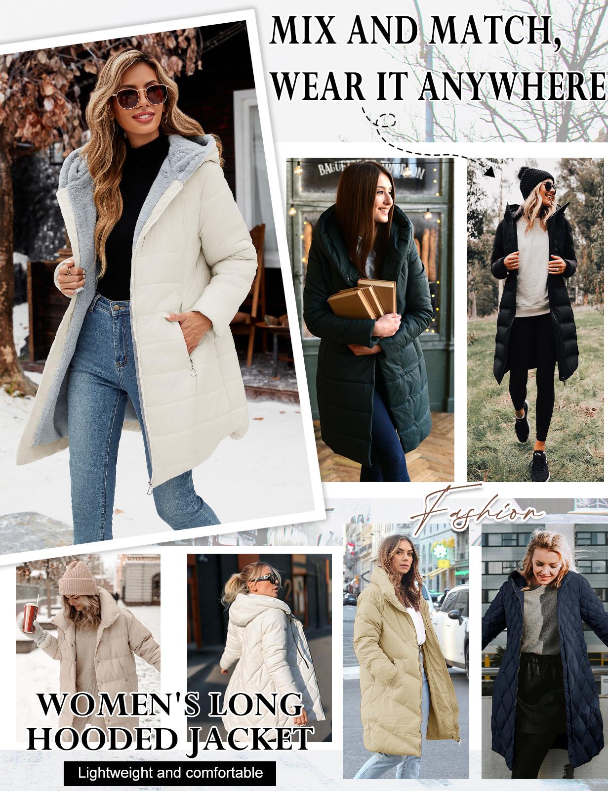 UMIPUBO Women's Winter Windproof Fur Warm Slim Fit Down Jacket - Waterproof Long Ski Coat for Commuting