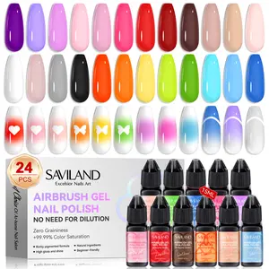 SAVILAND Airbrush Gel Nail Polish Set – 24 Colors Dilution-Free Spray Gel, Non-Acetone for Gradient, Blush & Layered Nail Art Designs Salon Kit