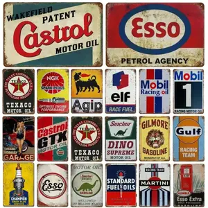 Oil and Gas Metal Tin Sign Vintage Motorcycle and Car Men's World Club Iron Plate Painting Motorcycle Garage Wall Art Distressed Style Signagecan be customized with your own design