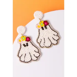 Harper Halloween Floral Ghost Beaded Dangle Earrings