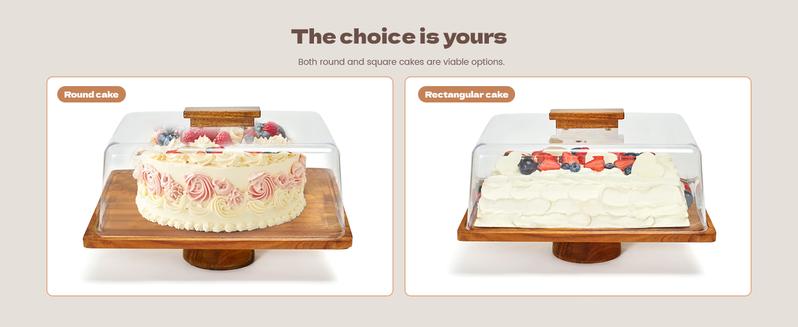 【NewYear2026】Acacia Wood Cake Stand 2in1 with Plastic Lid & Bowl-Square Cake Display Stand for Dessert/Fruit/Cheese/Chips/Donut-Organiser,Valentine’s Day Gift