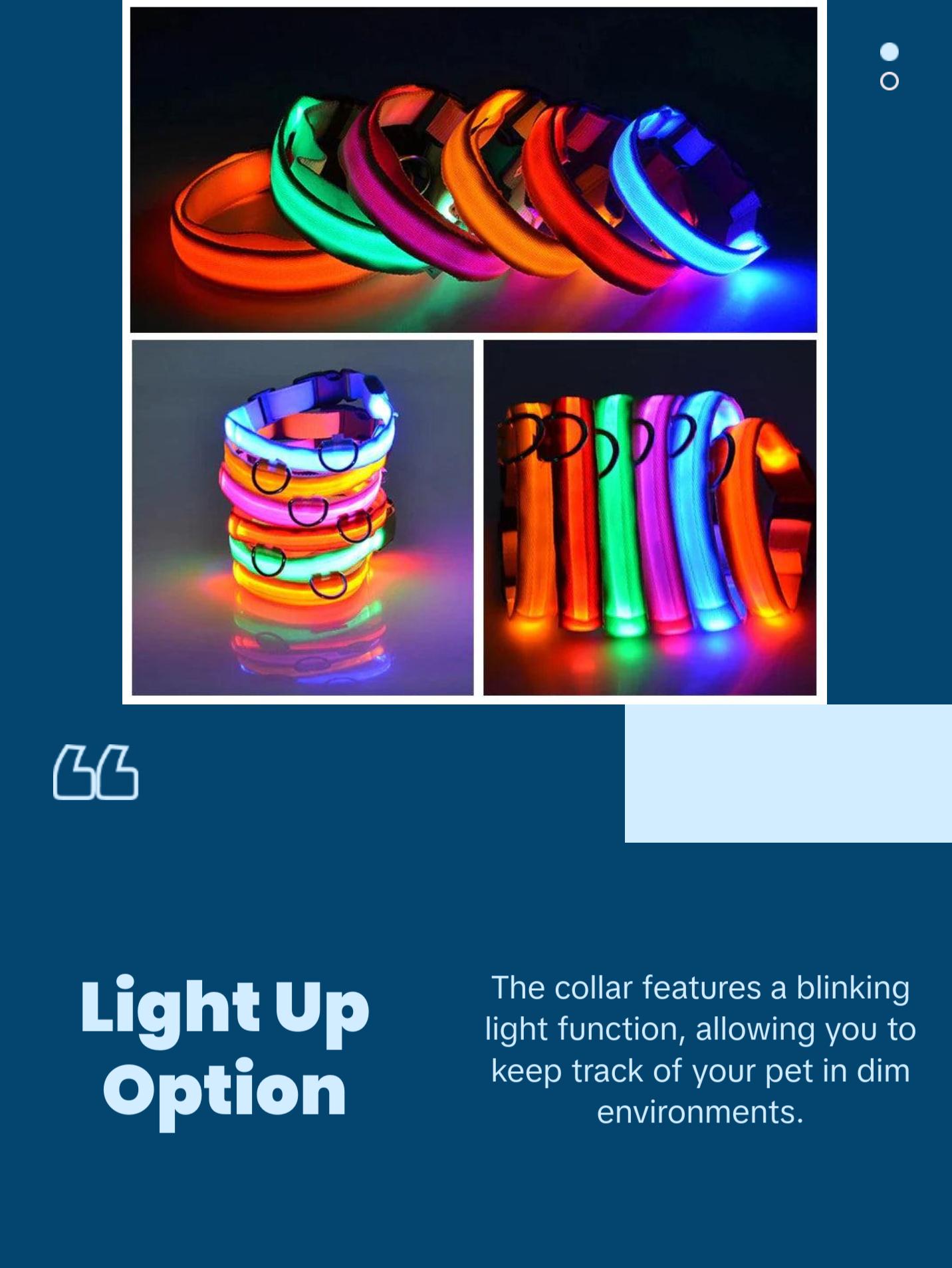 LED Adjustable Dog Collar Blinking Flashing Light Up Glow Pets Safety Waterproof