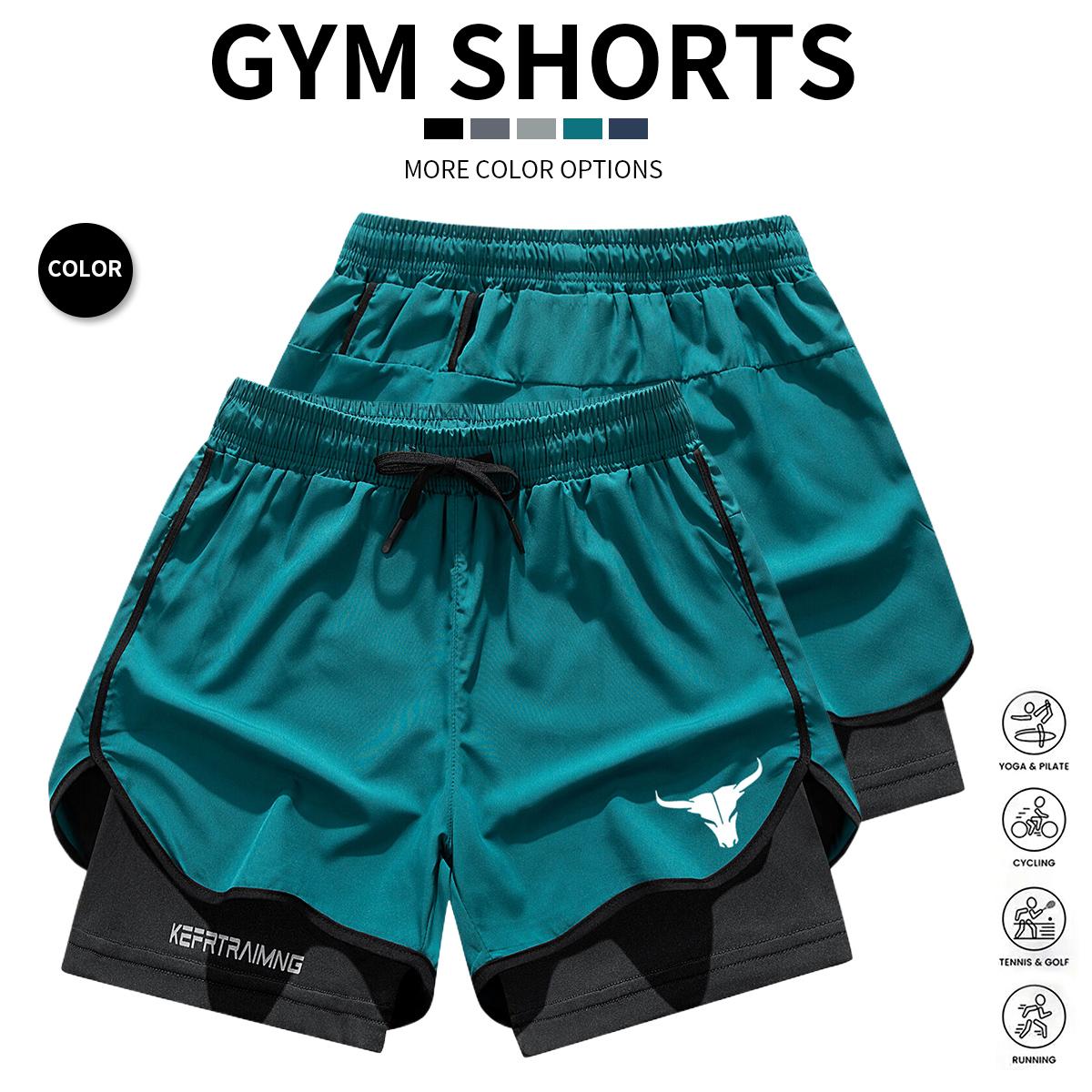 Men's Double-Layer Spring/Summer Sports Breathable Gym & Beach Quick-Dry Running Outdoor Casual Basketball 2PCS