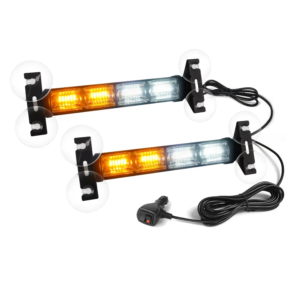 48 LED Amber White Windshield Lights Bar - High Visibility Split Units Vehicle Accessory, 2-1 Interior Dash Temporary Mount Work Light with Suction Cups for Construction Trucks, Tow/Plow Vehicles
