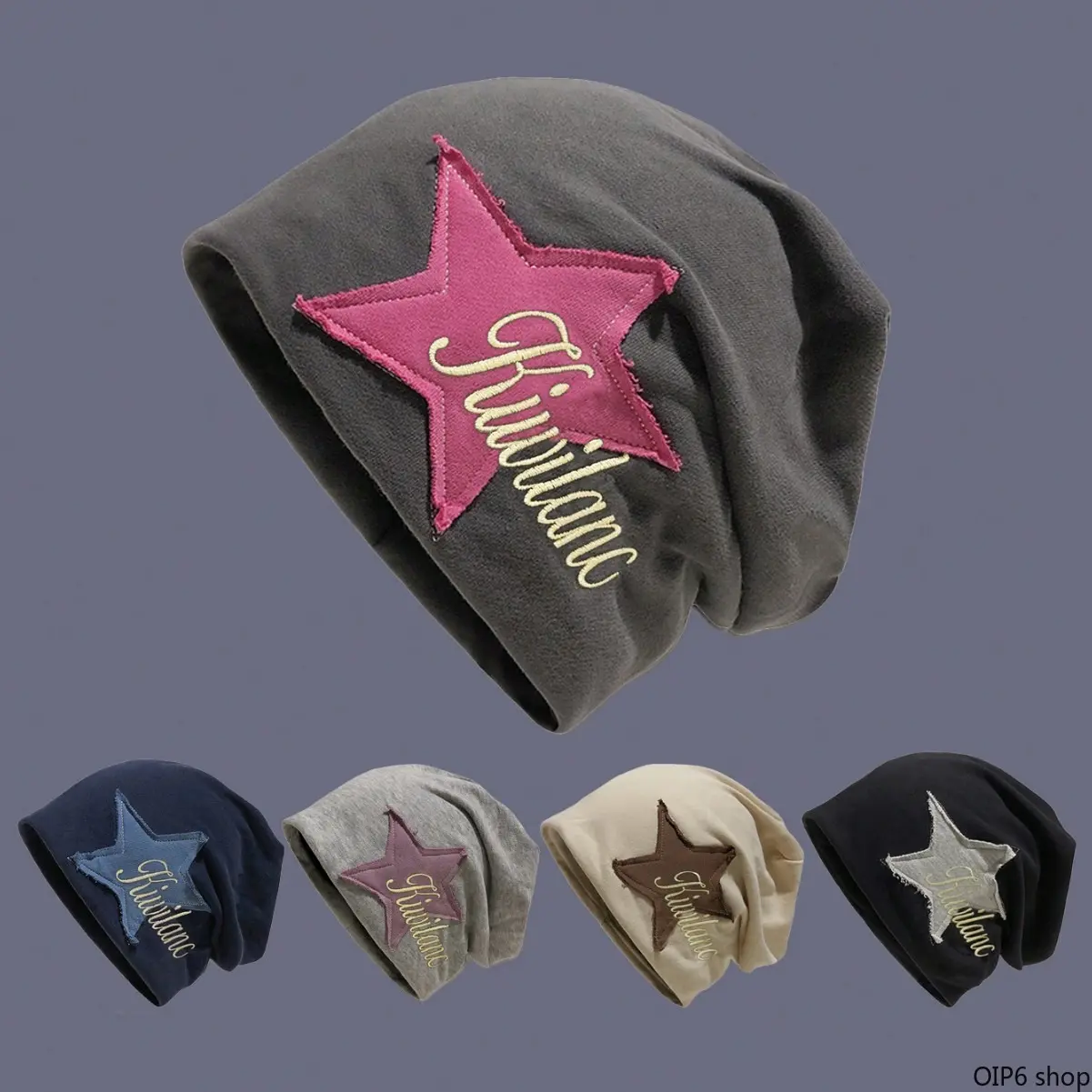 Unisex Geometric Star Patch Cuffed Knitted Hat, Soft Embroidered Beanie for Men & Women, Machine Washable for Daily Wear