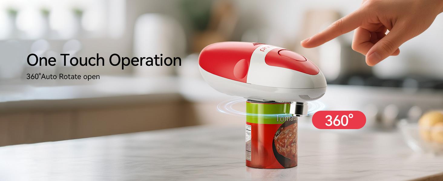【Summervibes】Automatic Electric Can Opener with Automatic Operation, 1-Touch Handheld Battery-Powered Design, Smooth Edge, Safe Kitchen Tool for Home Use (Red) - Household Kitchen Specialty Appliance