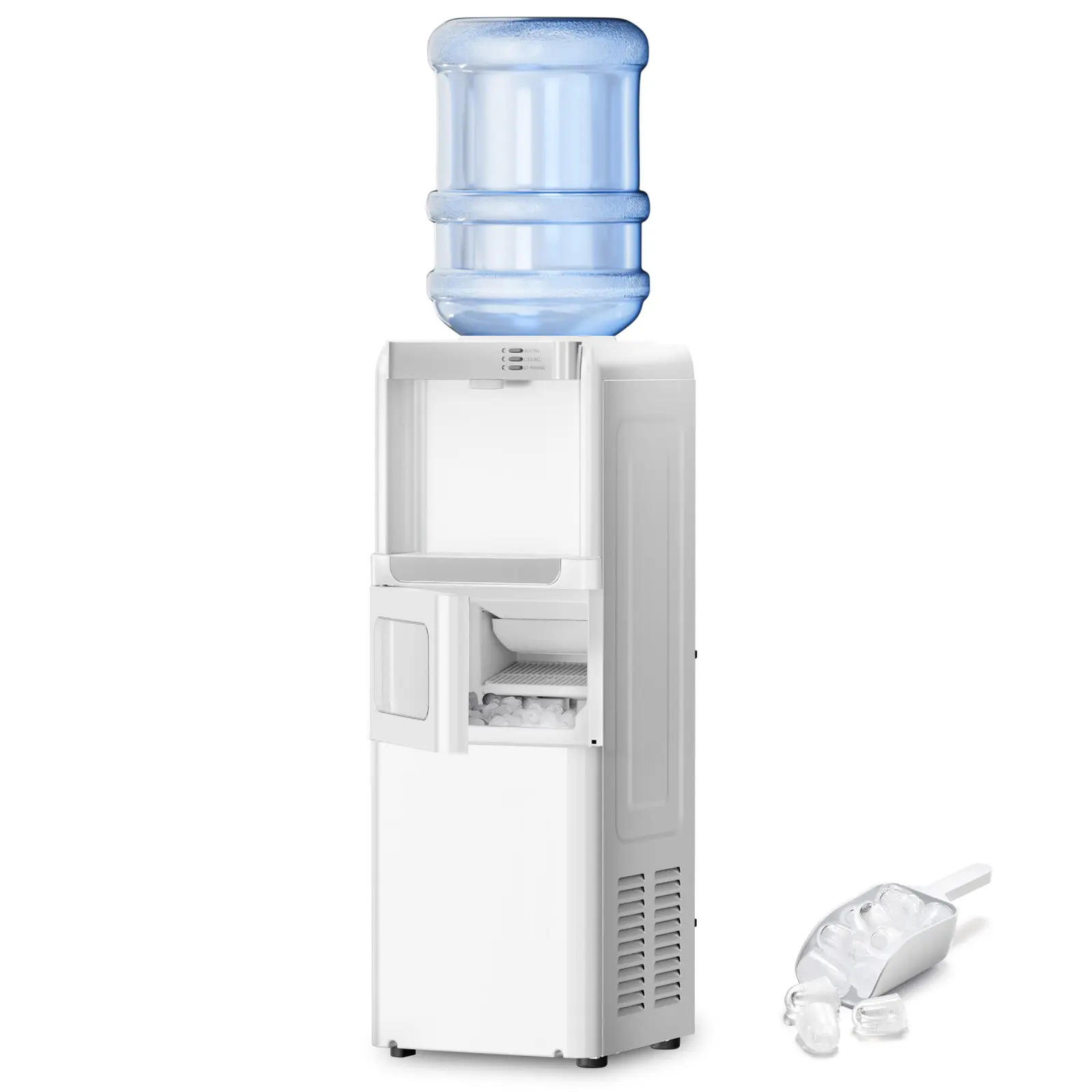 Antarctic Star 3-in-1 Water Cooler & Dispenser with Built-in Ice Maker, 3-5 Gal Bottle Compatibility, Child Safety Lock, White, Large Barrel Water Coolers & Dispensers