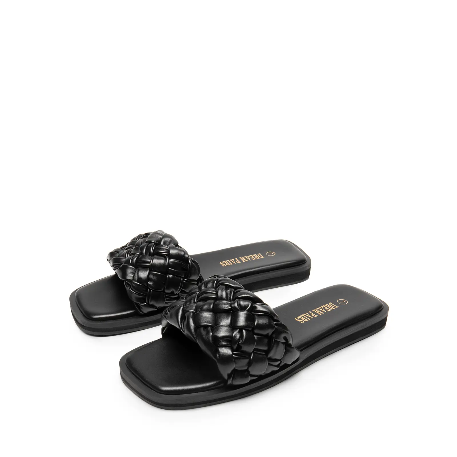 DREAM PAIRS Women's Open-Toe Platform Slide Sandals - Black/Weave, Slip-Resistant TPR Outsole, Comfy Casual Footwear for Walking, Women Sandals, Platform Sandals