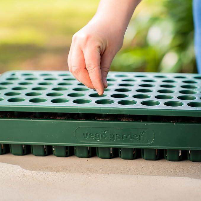 Vego Garden Seedling Suite Products 10" x 20" 76 Cells Stackable Seed Starter Germination Tray with 3-in-1 Plant & Pop Board & Bottom Watering Tray for Easy Seed Starting - Growing Kit