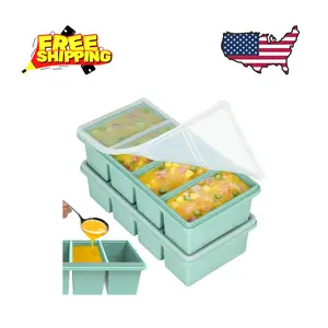 Silicone Freezer Trays with Lids, 1-Cup Soup Container Style Ice Cube Trays 2 Pack