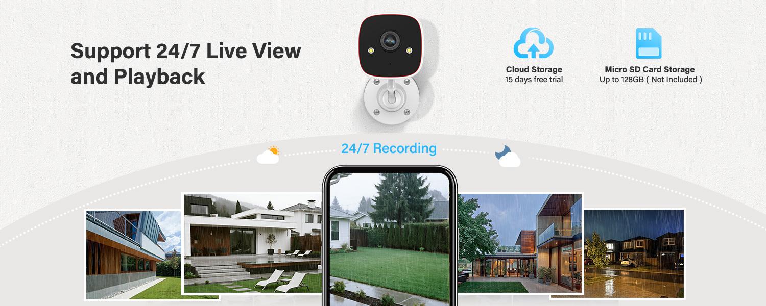 Outdoor/Indoor Security Cameras , 2K 2.4ghz wifi HD Color Night Vision/AI Human Motion Detection /2-Way Audio/IP66 Waterproof Monitor Security Camera for Home,Cloud & 128GB SD Card Storage ,camara de seguridad,baby camera monitor