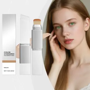 AMZ This Two-In-One Color-Changing Foundation Stick，Full Coverage Base Makeup, Dual-Ended with Detachable Brush for a Flawless Look (Natural) Concealer Smooth Cosmetic