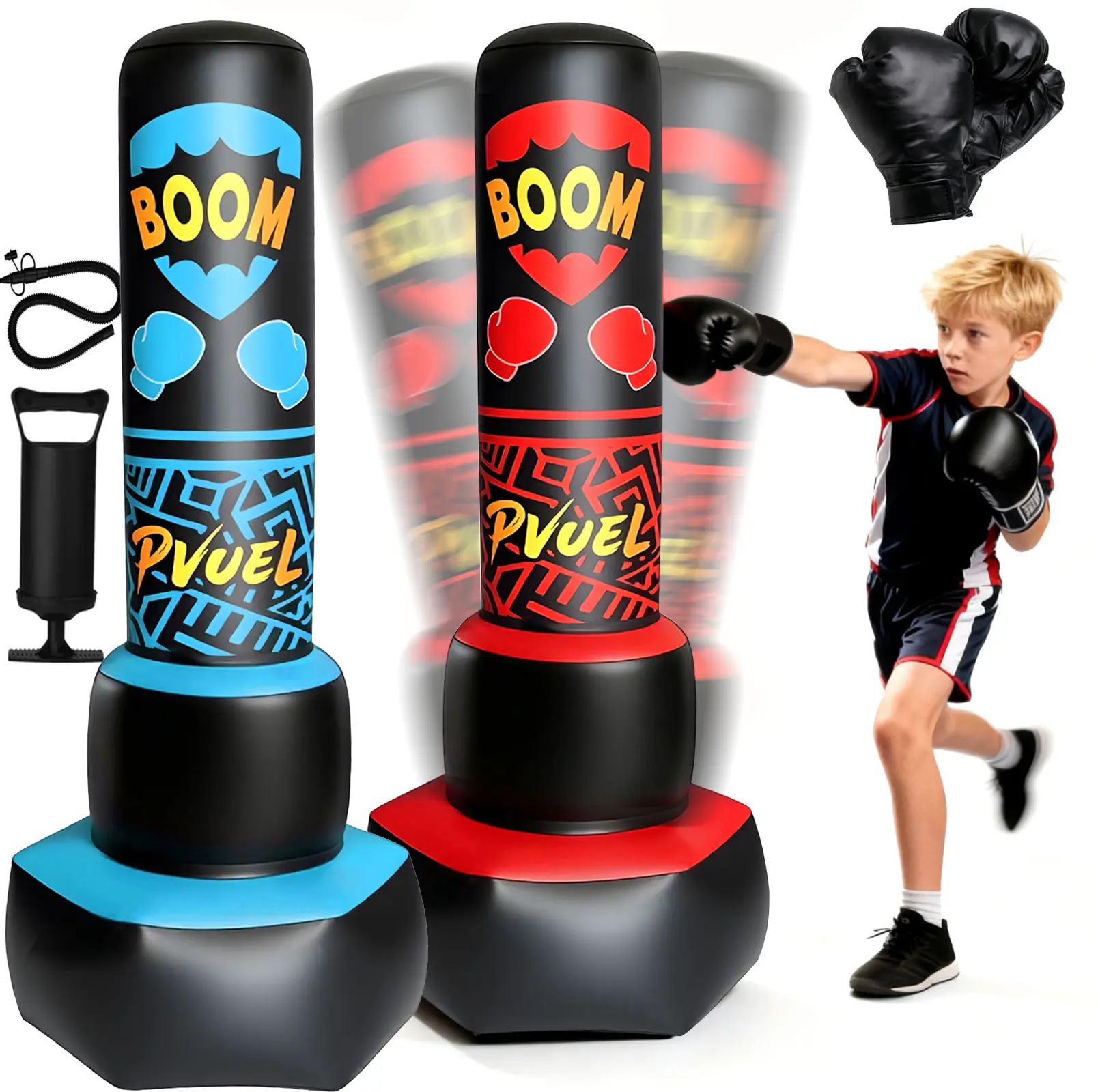 67-Inch Freestanding Punching Bag for Kids & Adults, Tear-Resistant PVC Boxing Set with Gloves & Manual Pump, Boosts Athletic Skills, Easy Setup for Indoor & Outdoor Play, Cool Gifts For Kids, Boys And Girls, Easy Setup & Storage, Kid-Safe Pvc For Worry-F