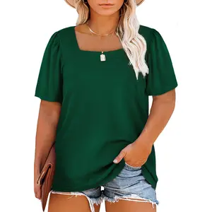 Eytino Womens Plus Size Tops Square Neck Short Sleeve Casual Loose Tee Shirts(1X-5X)