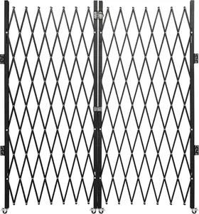 Garvee Heavy-Duty Double Folding Security Gate, 87"H x 152"W Lockable Scissor Gate with 360° Swivel Casters, Retractable Steel Outdoor Barricade for Courtyards, Garages, Gardens, and Pools