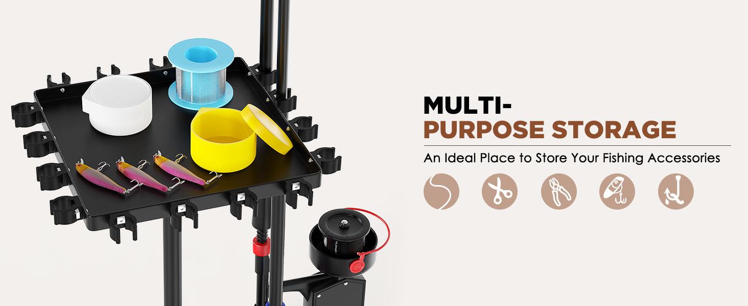 Carbon Steel 360° Rotating Fishing Rod Holder for Garage Holds 16 Rods Easy Install Space Saving Sturdy Rack Organizer for Men Black Bracket Shelf