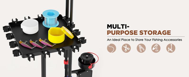 Carbon Steel 360° Rotating Fishing Rod Holder for Garage Holds 16 Rods Easy Install Space Saving Sturdy Rack Organizer for Men Black Bracket Shelf