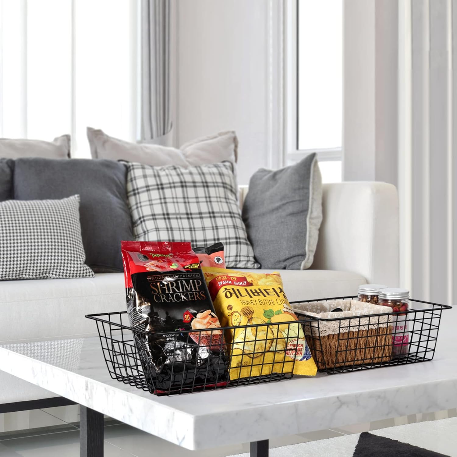 4 Packs Wire Storage Baskets, Premium Large Metal Wire Storage Bin Pantry Organization and Storage Freezer Organizer for Home Office Kitchen Wall Room