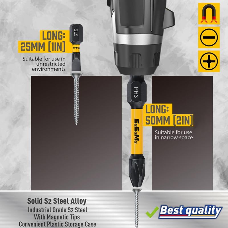 【Clearance Sale】24-Piece Black Phosphated Screwdriver Bit Set | Impact-Resistant Magnetic Bits | Square-Slot Hex Shank & Flat-Head Slotted | Yellow Rubber Sleeve — Auto & DIY High-Strength Tool Kit. Screwdriver Set pc Portable detachable Precision quick