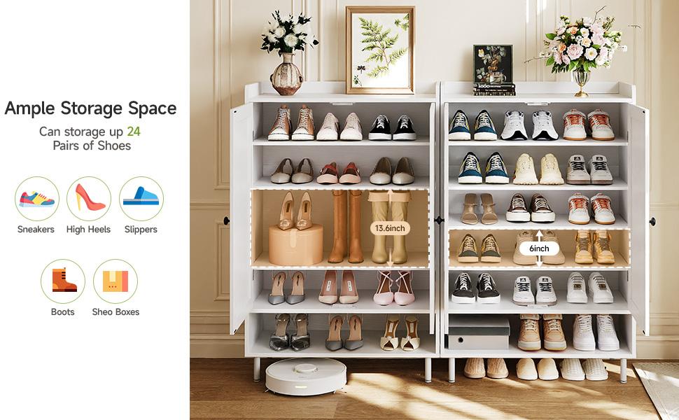 【18-24 Pairs & Adjustable Shelves】ONBRILL 7+1 Tier Farmhouse Shoe Storage Cabinet,  45'' Tall Modern Shoe Cabinet with Metal Legs, Shoes Rack Organizer Cabinet for Entryway, Front Door,Livingroom Bedroom Furniture, HolidayHaul,Christmas Gift