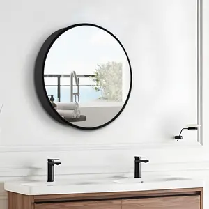 24 x 24 In Round Black Medicine Cabinets with Mirror Bathroom Mirror with Storage Surface Mount Circle Medicine Cabinet