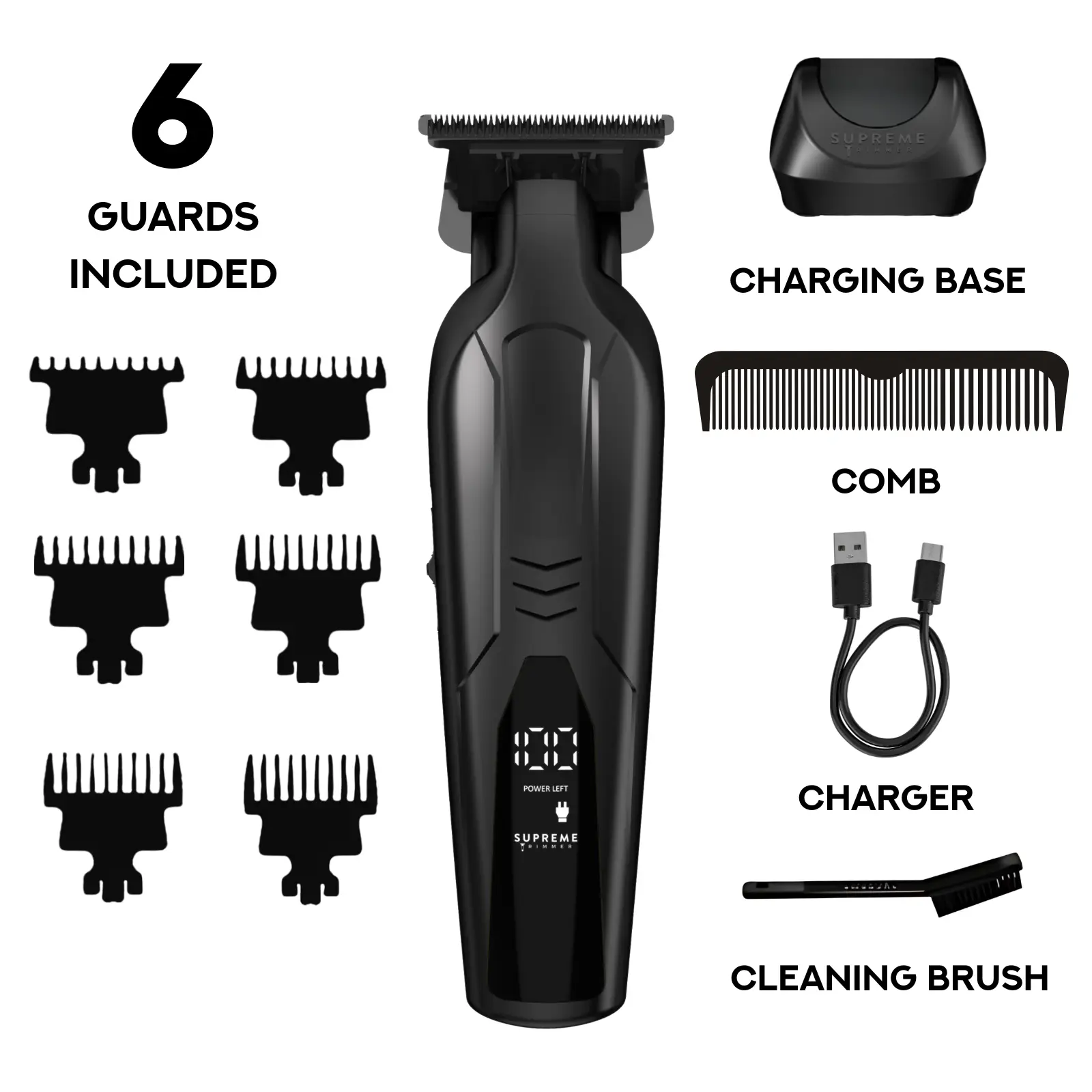 Supreme Trimmer VADER Lite T-Liner Hair Trimmer with 6 Guards USB-C Charging Long Lasting Battery 6.5W Motor 7000 RPM for Clean Cuts All-Day Comfort Cordless T-Outliner Hair Clipper Set Steel