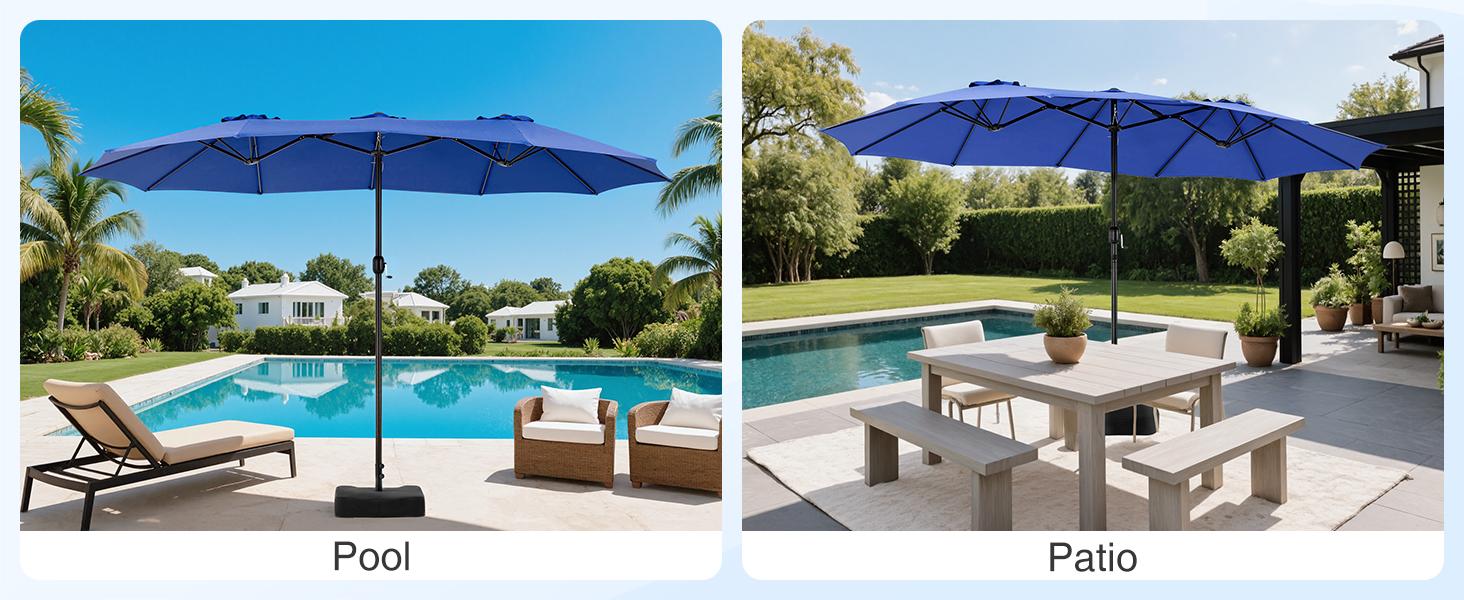 15ft Large Patio Umbrella with Base Included, Rectangle Table Umbrella Outdoor Patio, Outside Umbrellas for Deck, Market, Backyard