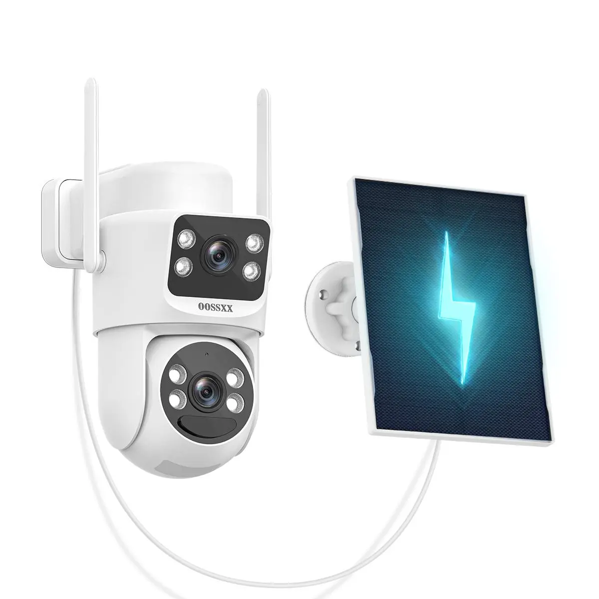 Home Security Cameras - 2.5MP Dual-Lens PTZ Solar-Powered Outdoor Waterproof Wireless Rechargeable Wi-Fi Cam, Built-in 3W Solar Panel, 10x Zoom, Color Night Vision, 2-Way Audio, App Remote Connection, SD Support, Bluetooth, Motion Sensor, Cloud Storage