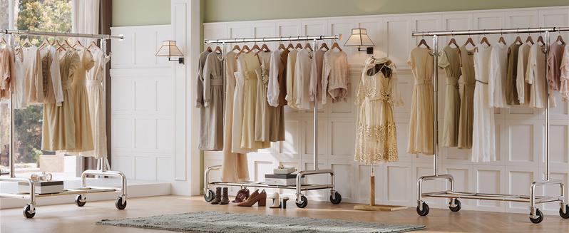 Raybee Furniture Clothes Rack for Hanging Clothing Rack with Hooks, Extendable & Height Adjustable Coat Rack, Heavy Duty Clothes Racks Holds Up to 440LBS, Portable Rolling Garment Rack with Lockable Wheels & 4 Hooks, Chrome【Gift Ideas】