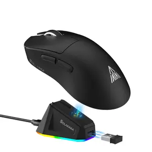 SOLAKAKA SM822 Wireless Gaming Mouse with RGB Charging Dock Tri-Mode Wireless PAW3311 Optical Sensor 24000DPI 62g Lightweight 5 Programmable Buttons for PC Laptop