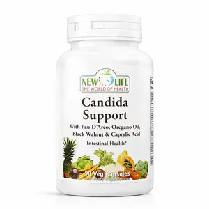 New Life Candida Support with Caprylic Acid Oregano Oil & Black Walnut 90 Veg Capsules Natural Herbal Supplement for Digestive Health