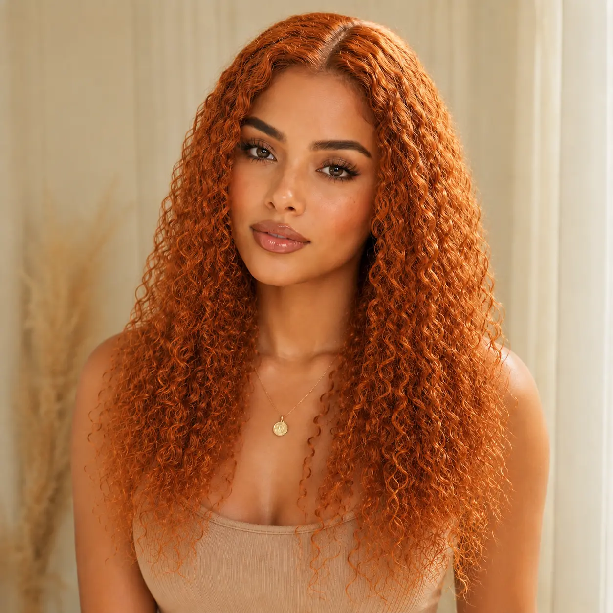 [14 inch=$30] Nadula Ginger Copper Jerry Curly 4x1 Lace Part Wig Tight Coily Ringlets Bold Orange Copper Curly Hair Ginger Copper Curly Wigs Summervibes TikTokShopStockUp