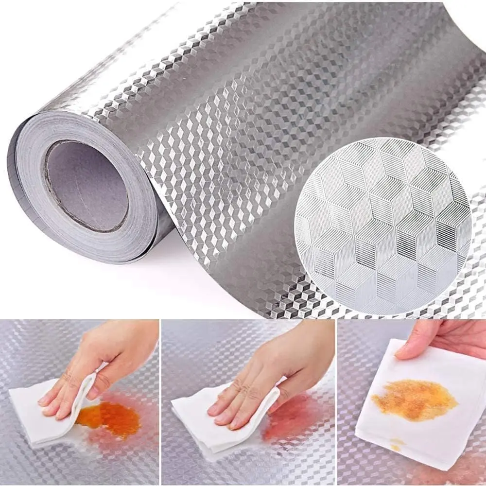 Moisture Proof Peel and Stick Wallpaper Silver Metallic Aluminum Foil Sheet, Self-Adhesive Aluminum Foil Wallpaper & Self-Adhesive Aluminum Foil Backsplash Wallpaper, Durable kitchen wallpaper for Backsplash Countertop Use