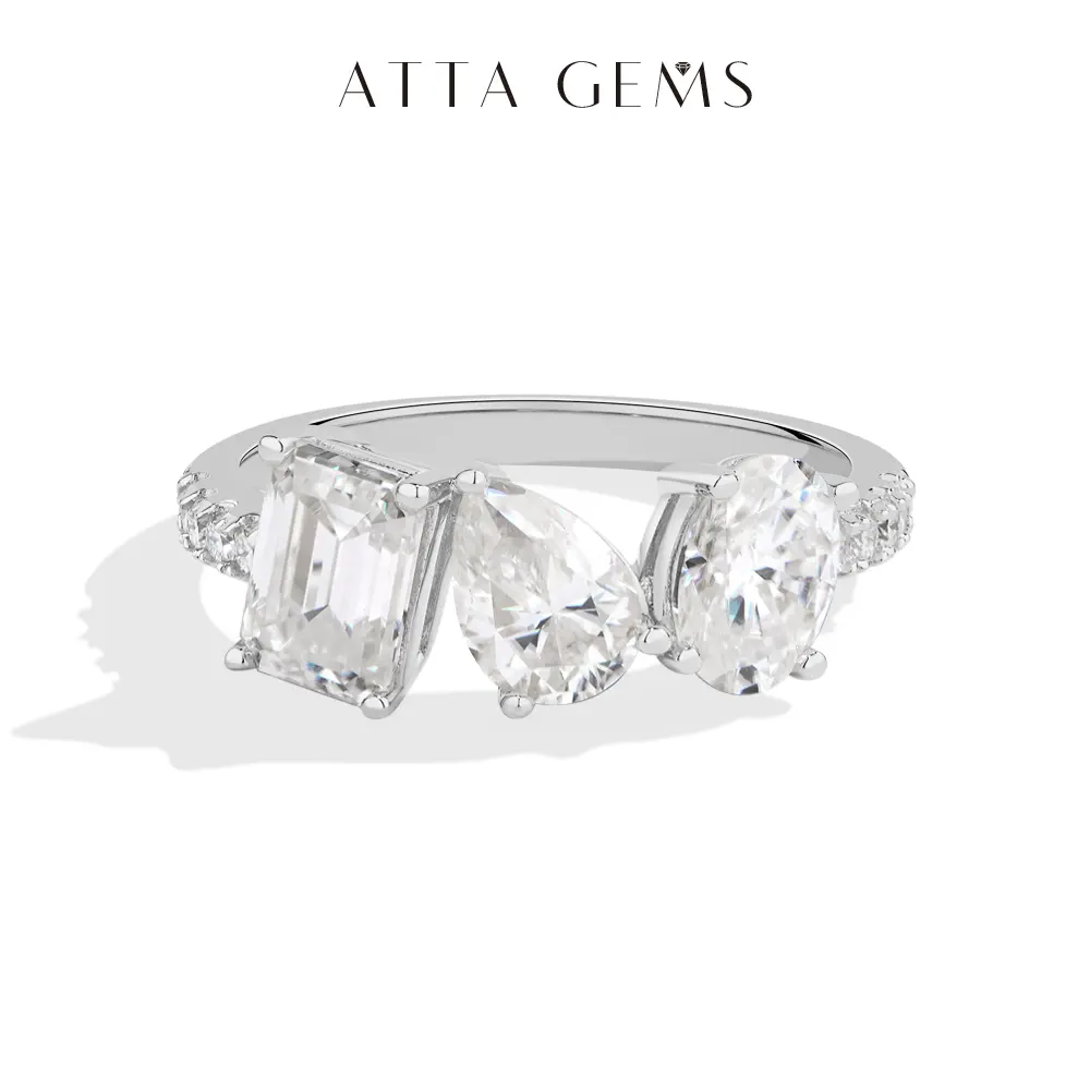 ATTAGEMS 1CT Oval & 1CT Emerald Cut & 0.8CT Pear Cut Lab-Created Moissanite Ring for Women S925 Sterling Silver Ring Anniversary Valentine's Day Gift Fine Jewelry R351 summerwins, Beautiful Rings, Anniversary Gifts