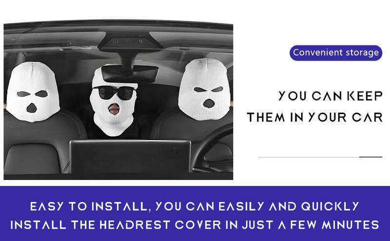 DIBMS 2 PCS Car Headrest Cover, Personalized Funny Car Seat Full Face Mask, Fun Car Trim Kit for Car Front Seat Rest Trim, Universal Interior Accessories